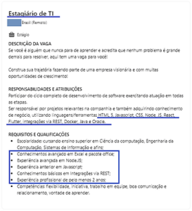 Exemplo de descrição de vaga no linkedin. Empresa anônima